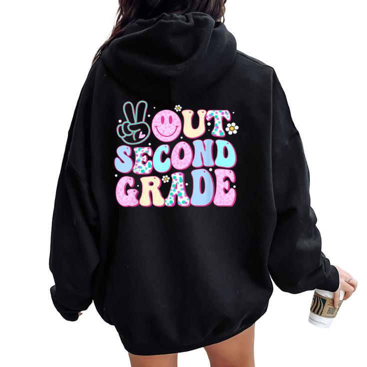 Peace Out Second Grade Last Day Of School Groovy Boys Girls Women Oversized Hoodie Back Print