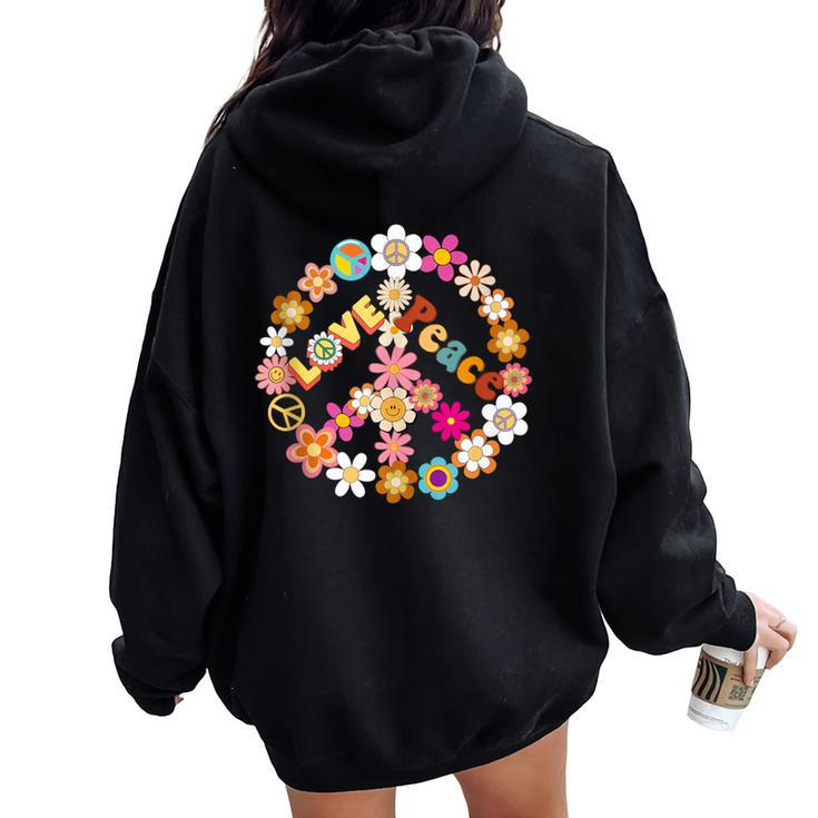 Peace Sign Love 60 S 70 S Hippie Outfits For Women Women Oversized Hoodie Back Print