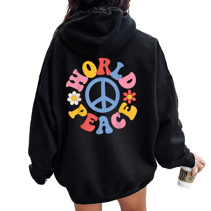 Peace Sign World 60'S Retro Groovy 70S Hippie Womens Women Oversized Hoodie Back Print
