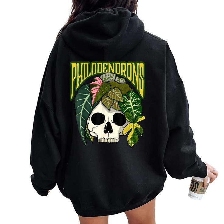 Philodendron House Plant Lover Skull Aroids Head Planter Women Oversized Hoodie Back Print