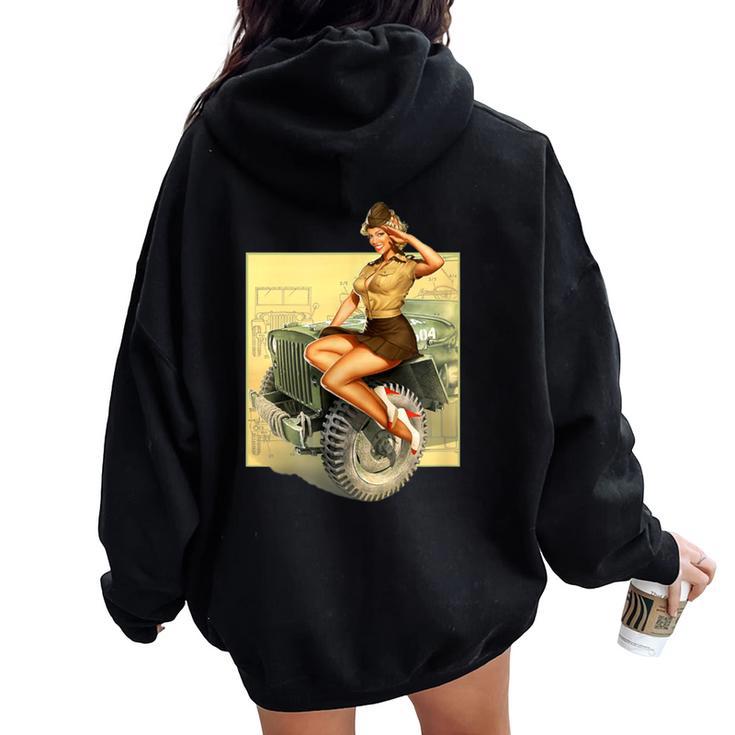 Pin-Up Girls Willys Mb Ww2 Poster Vintage Women Oversized Hoodie Back Print