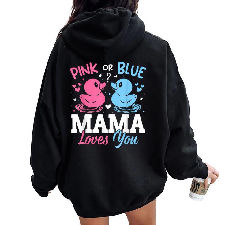 Pink Or Blue Gender Reveal Party Announcement Mama Duck Women Oversized Hoodie Back Print