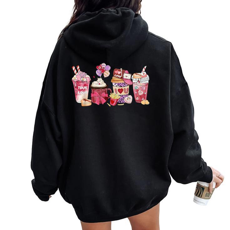 Pink Valentine Latte Iced Coffee Candy Heart Girls Women Oversized Hoodie Back Print