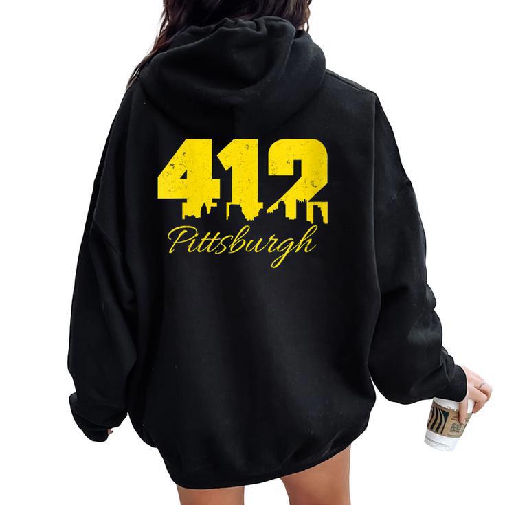 Pittsburgh 412 City Skyline Yellow Pittsburgh Women Oversized Hoodie Back Print