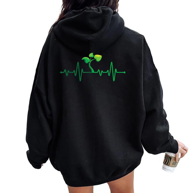 Plant Heartbeat Botany Botanist Gardening Plant Lover Women Oversized Hoodie Back Print