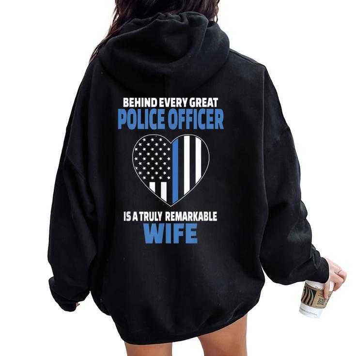 Police Officer Wife Cute Heart Flag Women Oversized Hoodie Back Print