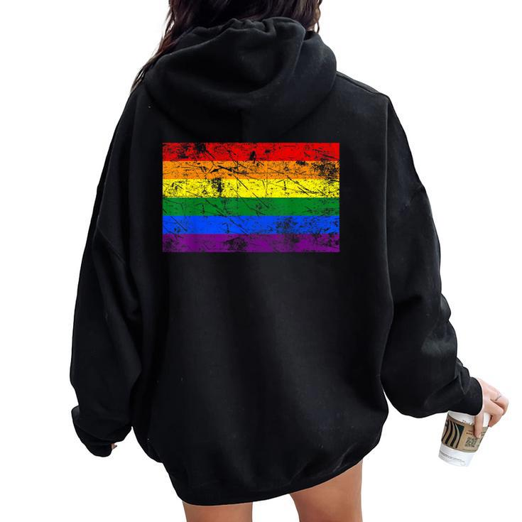 Pride Rainbow Flag Lgbt Gay Lesbian Vintage Women Oversized Hoodie Back Print