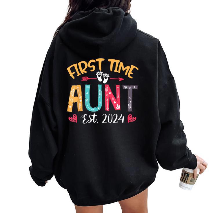 Promoted To Auntie Est 2024 Cute First Time Aunt Women Oversized Hoodie Back Print