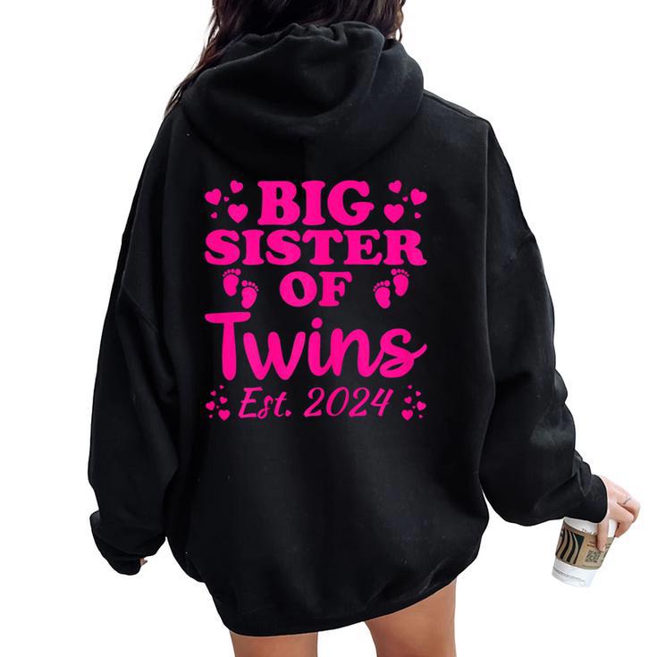 Promoted To Big Sister Of Twins Est 2024 Baby Announcement Women Oversized Hoodie Back Print