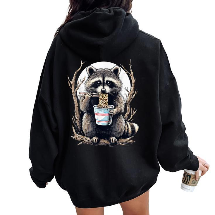 Raccoon Eating Instant Noodle Cup For Men Women Oversized Hoodie Back Print