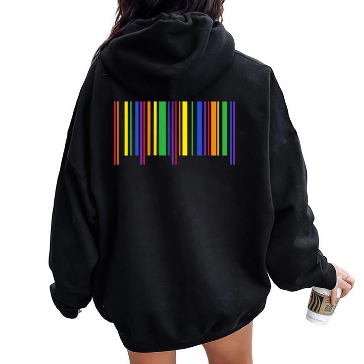 Rainbow Barcode Pride Month Subtle Lgbt Gay Rights Women Oversized Hoodie Back Print