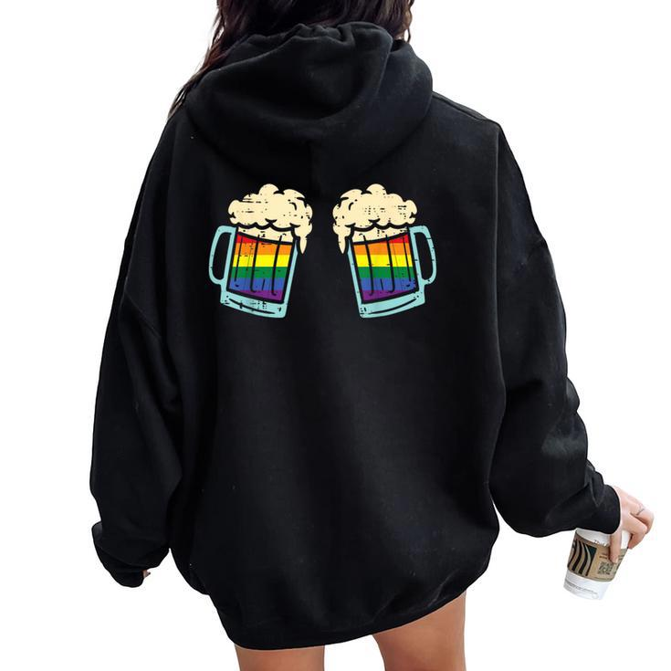 Rainbow Beer Bra Lesbian Gay Pride Ally Lgbtq Women Women Oversized Hoodie Back Print