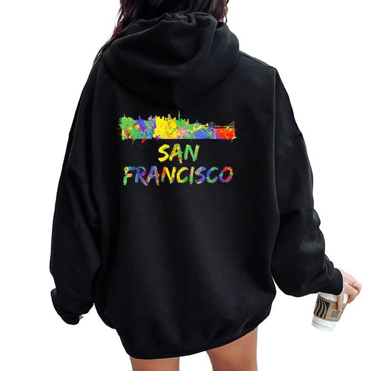 Rainbow Colorful Graffiti Style San Francisco City Skyline Women Oversized Hoodie Back Print
