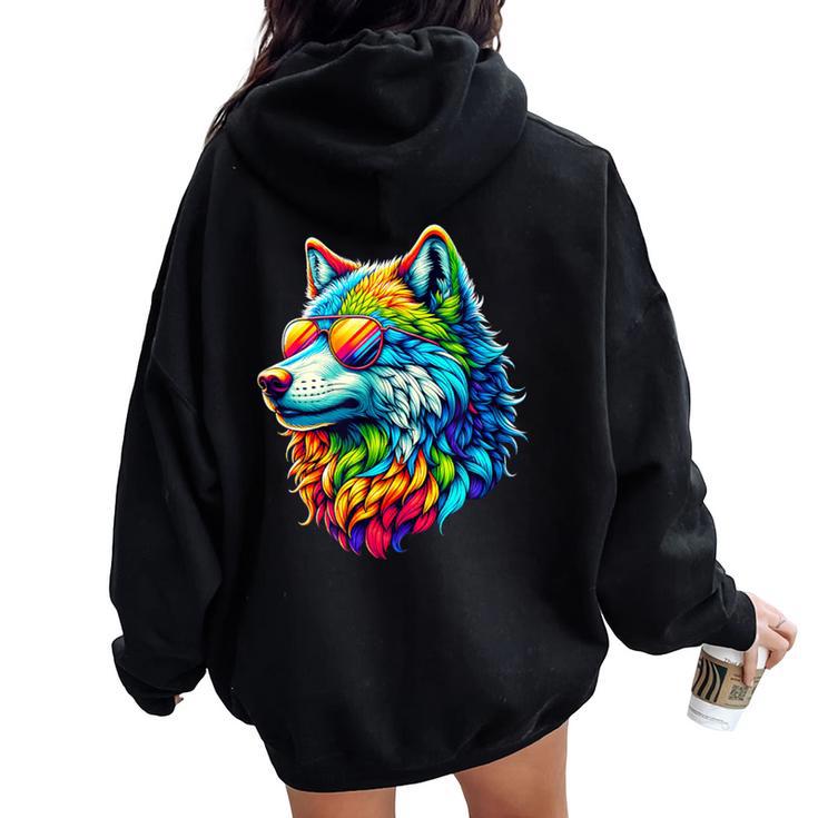 Rainbow Gay Pride Wolf Lesbian Lgbtq Wolves Women Oversized Hoodie Back Print