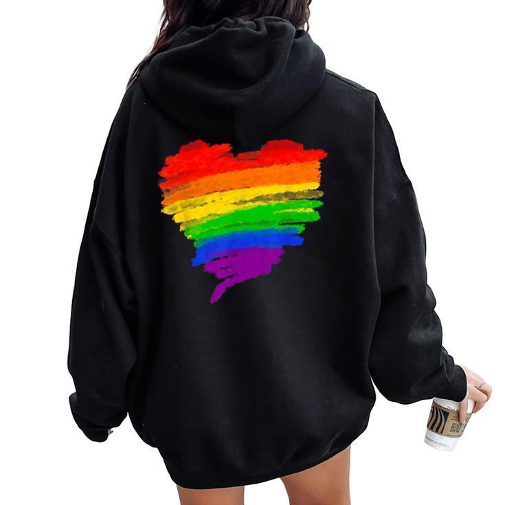 Rainbow Heart Lgbt Ally Lgbtq Lesbian Transgender Gay Pride Women Oversized Hoodie Back Print