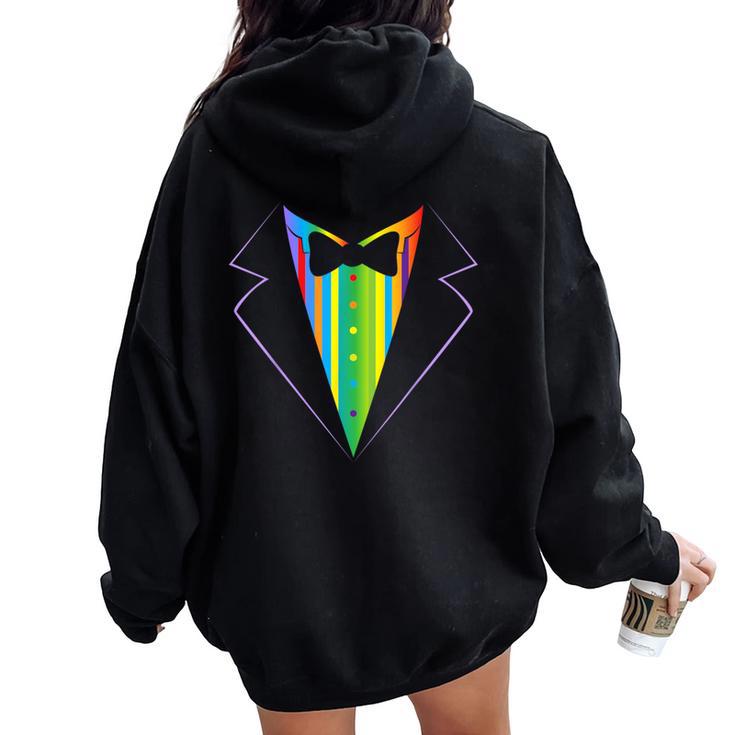 Rainbow Tux  Cute Lgbtq Gay Pride Month Women Oversized Hoodie Back Print