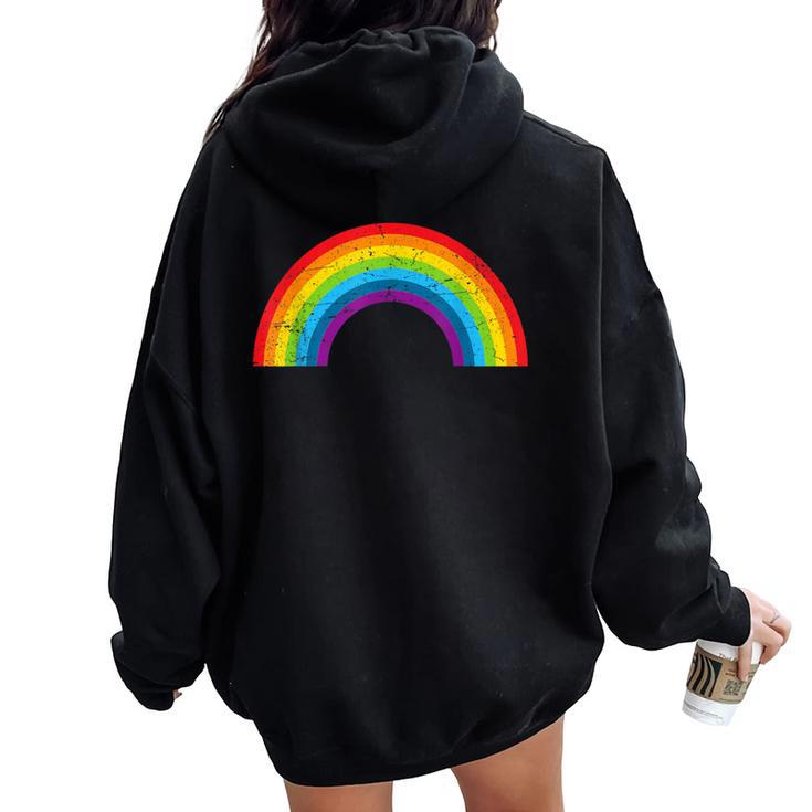 Rainbow Vintage Retro 80'S Style Gay Pride Rainbow Women Oversized Hoodie Back Print