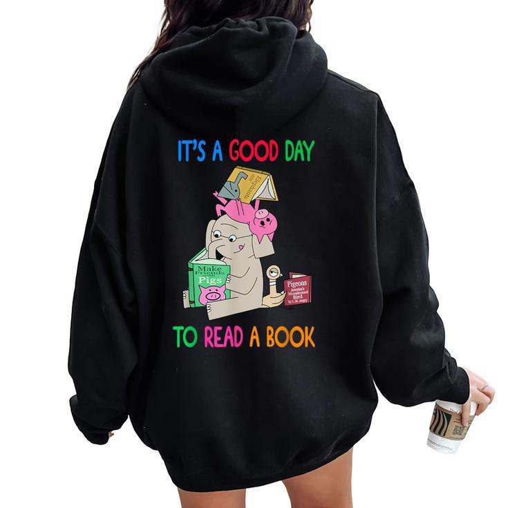 Read Book Cute School Teacher Librarian Elephant Pigeon Women Oversized Hoodie Back Print