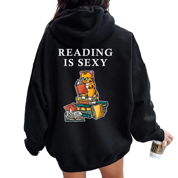 Reading Is Sexy Tiger Cat Reading Reading Women Women Oversized Hoodie Back Print