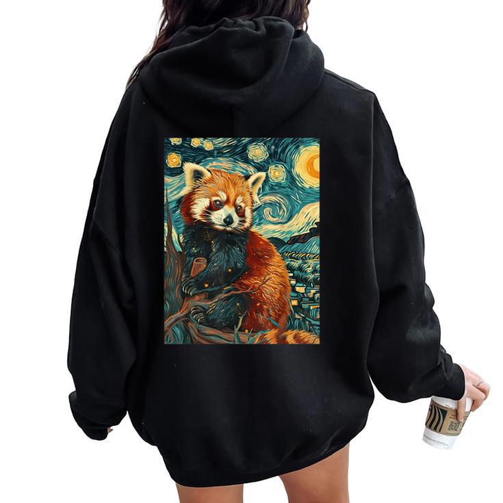 Red Panda Starry Night Van Gogh Style Graphic Women Oversized Hoodie Back Print
