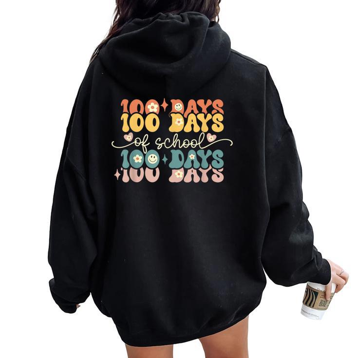 Retro 100 Days Of School Groovy Teacher 100Th Day Of School Women Oversized Hoodie Back Print