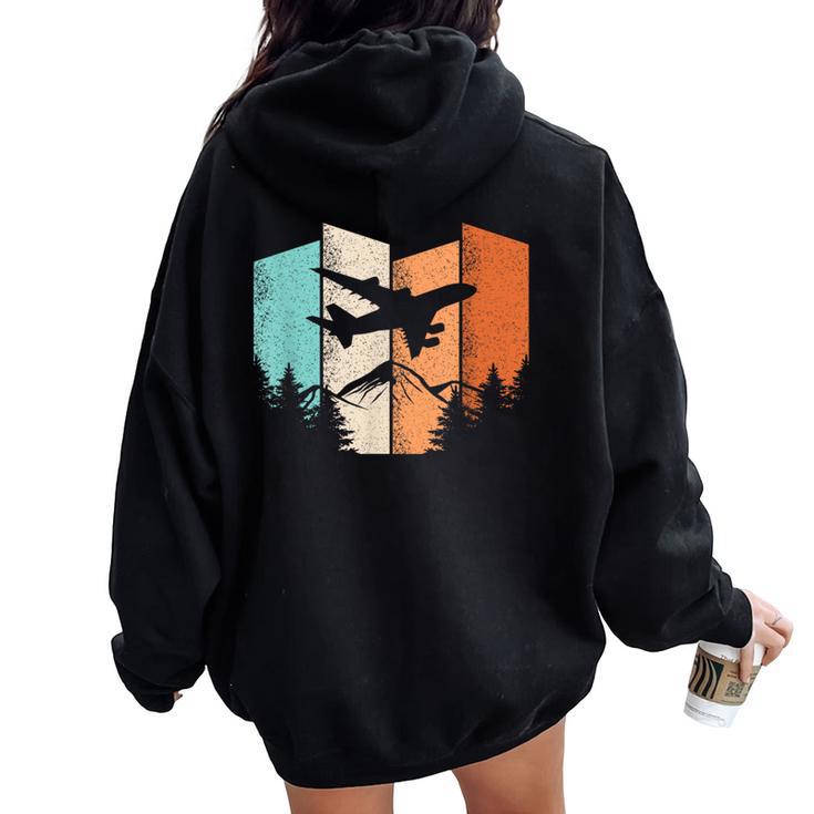 Retro Airplane Landscape Pilot Aviation Women Women Oversized Hoodie Back Print