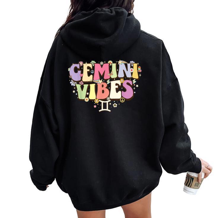 Retro Astrology May June Birthday Zodiac Sign Groovy Gemini Women Oversized Hoodie Back Print