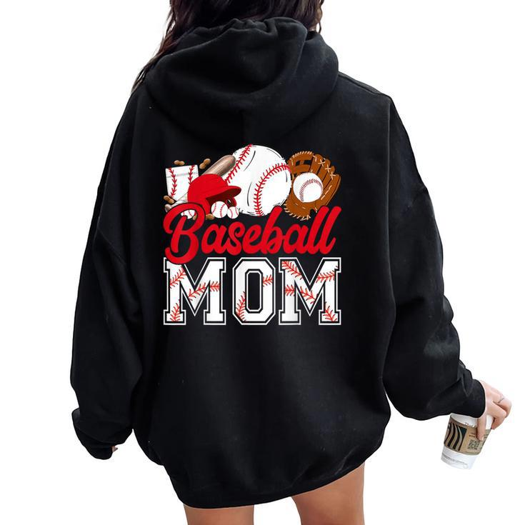 Retro Baseball Mom Mama Baseball Life Softball Life Game Day Women Oversized Hoodie Back Print