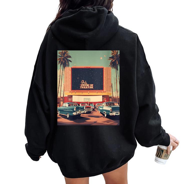 Retro Drive-In Theater Vintage Movies Graphic Women Oversized Hoodie Back Print