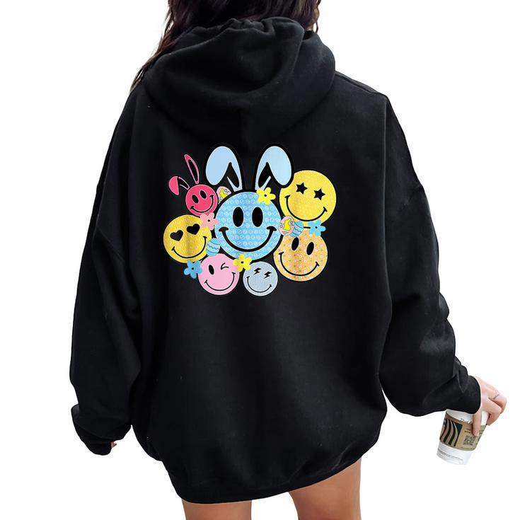 Retro Easter Bunny Smile Face Groovy Happy Easter Day Womens Women Oversized Hoodie Back Print