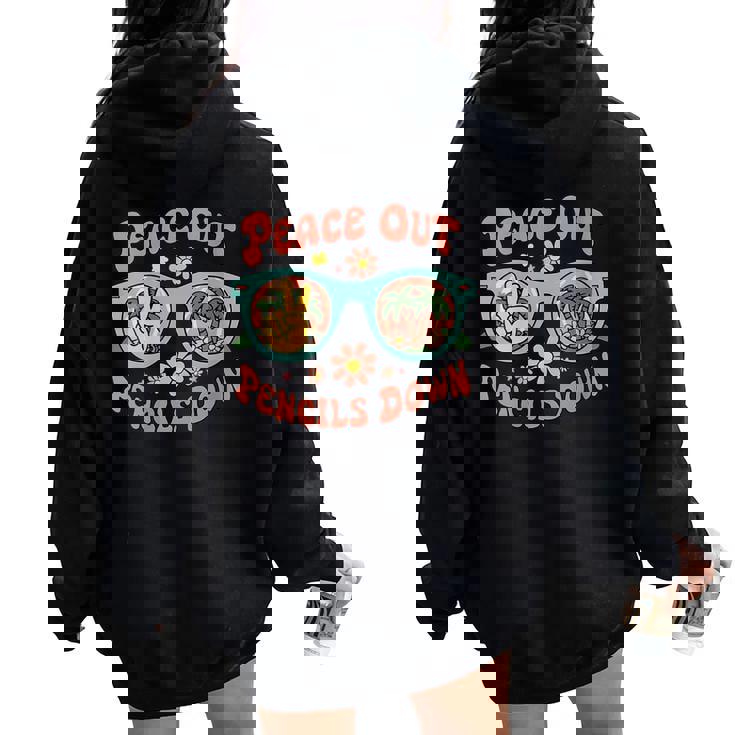 Retro End Of School Year Teacher Summer Last Day Women Oversized Hoodie Back Print