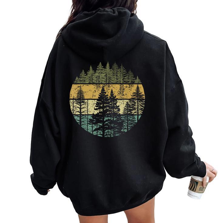 Retro Forest Trees Outdoors Nature Vintage Graphic Women Oversized Hoodie Back Print