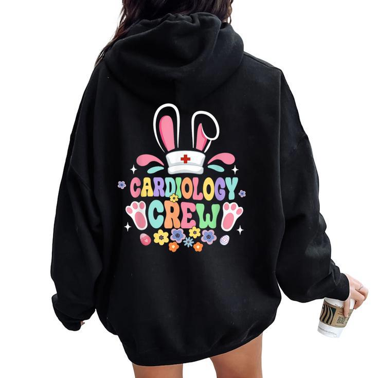 Retro Groovy Cardiology Crew Cardiac Nurse Bunny Ear Easter Women Oversized Hoodie Back Print