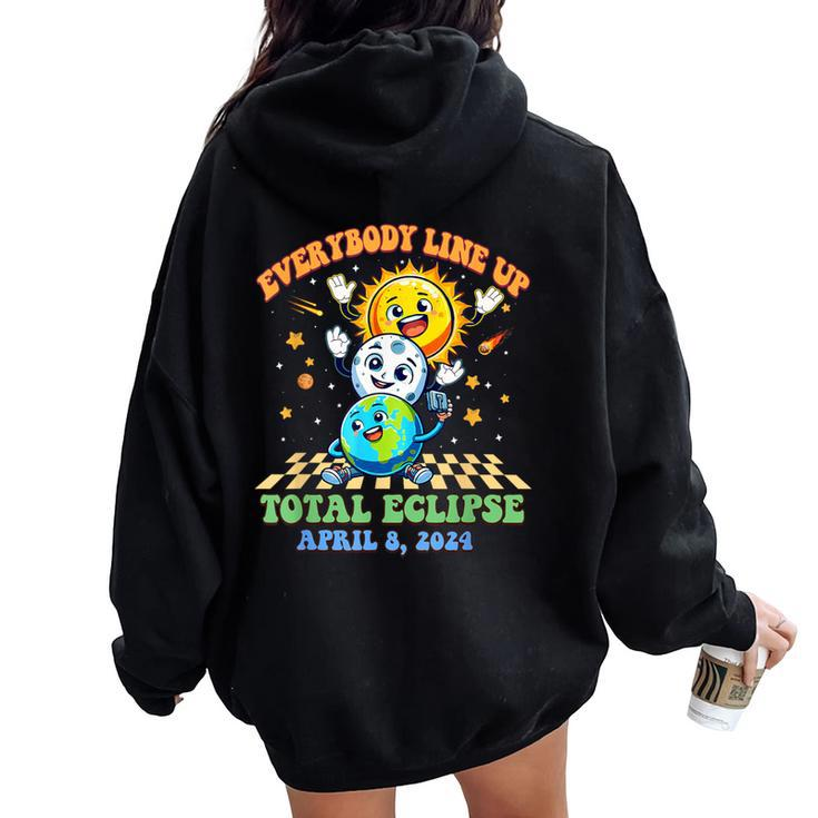 Retro Groovy Everybody Line Up Total Solar Eclipse 2024 Women Oversized Hoodie Back Print