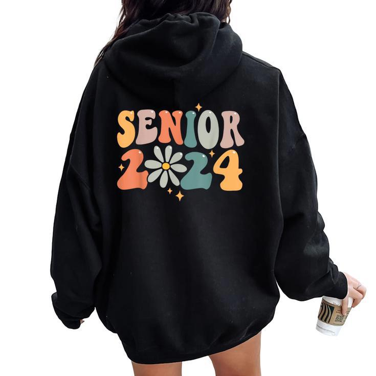 Retro Groovy Senior 24 Class Of 2024 Graduation Smile Grad Women Oversized Hoodie Back Print