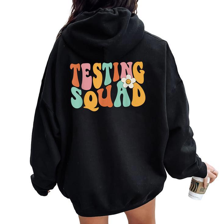 Retro Groovy Testing Squad Test Day Motivational Teacher Kid Women Oversized Hoodie Back Print
