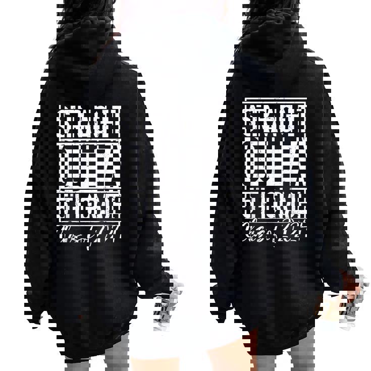 Retro Straight Outta 5Th Grade Graduation Class Of 2024 Grad Women Oversized Hoodie Back Print