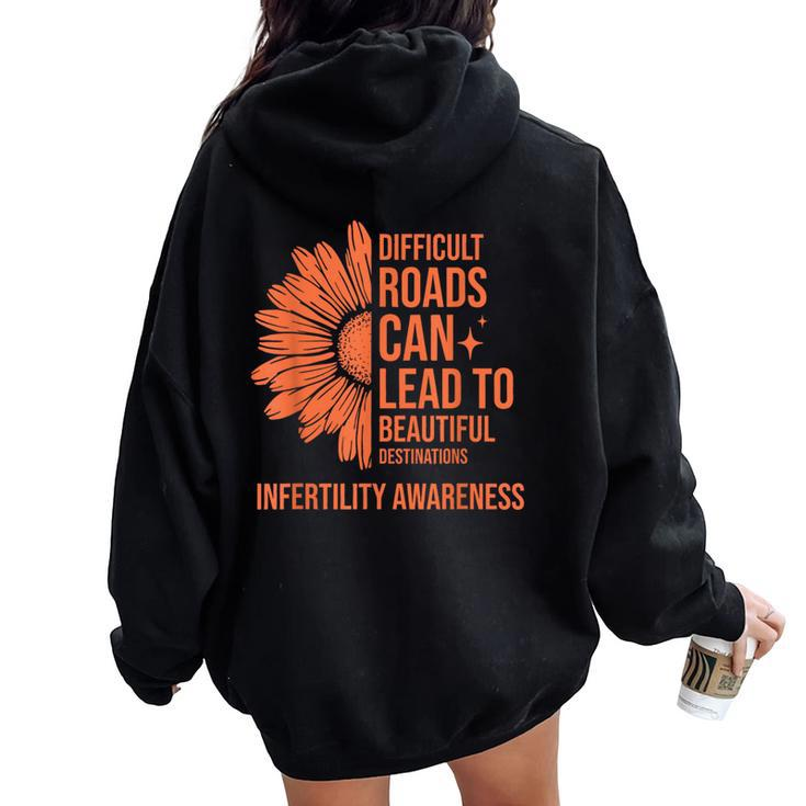 Retro Sunflower Infertility Awareness Week Orange Ribbon Women Oversized Hoodie Back Print