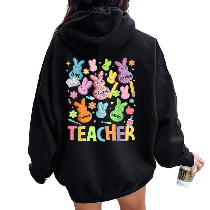 Retro Teacher Of Sweet Bunny Apparel Cute Teacher Easter Day Women Oversized Hoodie Back Print
