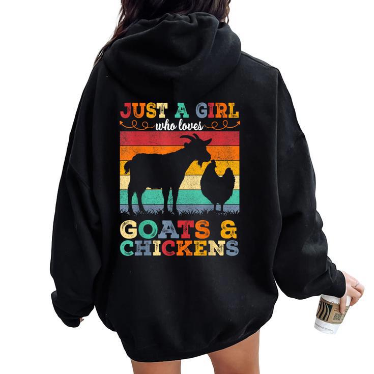 Retro Vintage Just A Girl Who Loves Chickens & Goats Farmer Women Oversized Hoodie Back Print