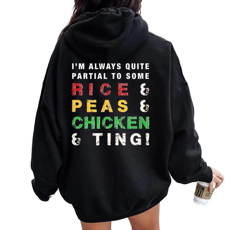 Rice And Peas And Chicken Jamaican Slang And Cuisine Women Oversized Hoodie Back Print