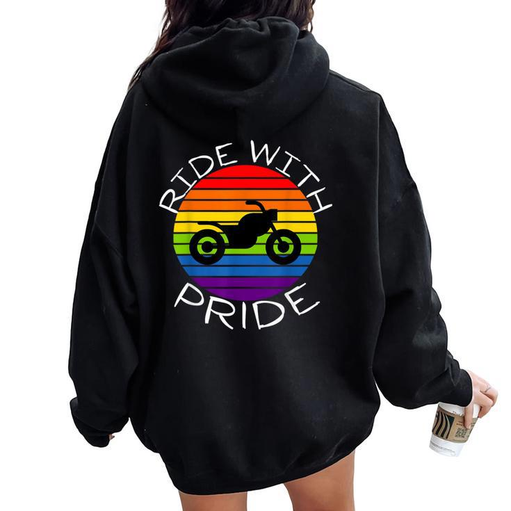 Ride With Pride Gay Bikers Lgbt Month Vintage Retro Rainbow Women Oversized Hoodie Back Print