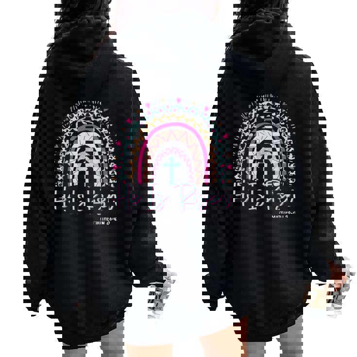 He Is Risen Rainbow Leopard Happy Easter Day Christian Jesus Women Oversized Hoodie Back Print