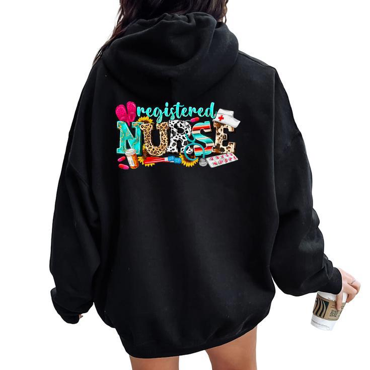 Rn Nurse Leopard Print Registered Nurse Nursing School Women Women Oversized Hoodie Back Print