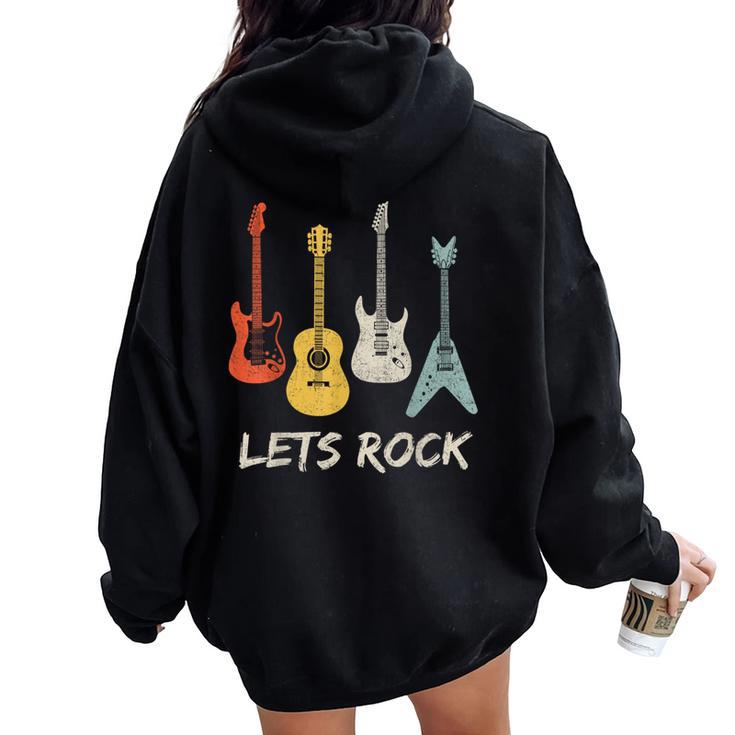 Lets Rock Rock N Roll Guitar Retro Women Women Oversized Hoodie Back Print