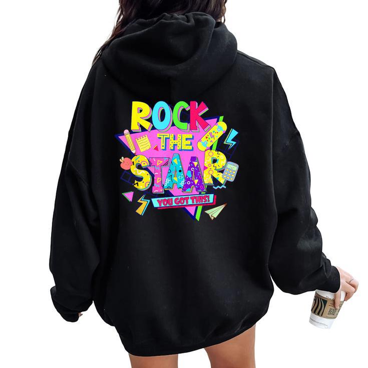 Rock The Staar Test Testing Day Retro Groovy Teacher Stars Women Oversized Hoodie Back Print