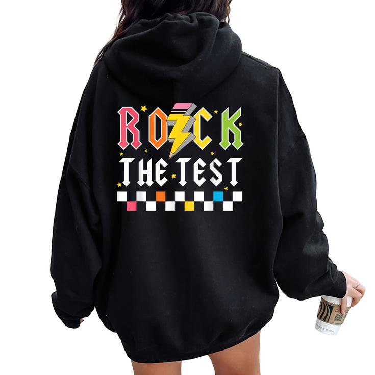 Rock The Test Testing Day Retro Teacher Student Women Oversized Hoodie Back Print