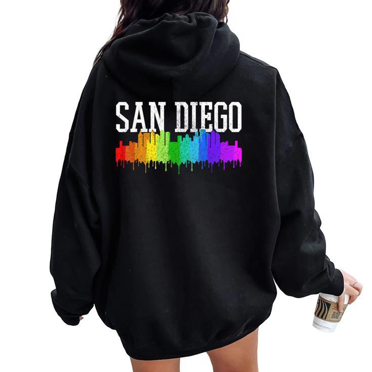 San Diego Skyline Rainbow Gay Pride Month California Women Oversized Hoodie Back Print