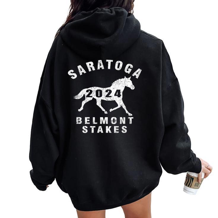 Saratoga Springs Ny 2024 Belmont Stakes Horse Racing Vintage Women Oversized Hoodie Back Print