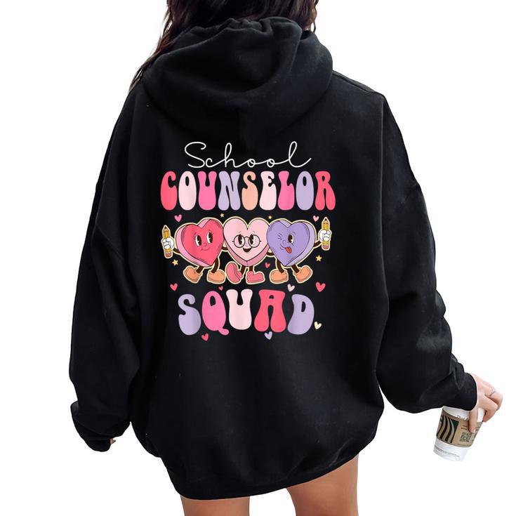 School Counselor Squad Retro Groovy Valentines Day Women Oversized Hoodie Back Print